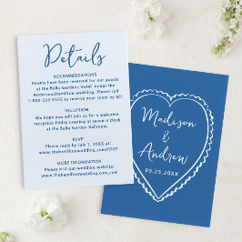 Tarjeta De Recepción Detalles de Boda Corazón Azul Caprichoso