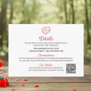 Tarjeta De Recepción Detalles de Boda Corazón Rojo Boho de Lovebirds
