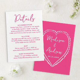 Tarjeta De Recepción Detalles de Boda Corazón Rosa Caprichoso