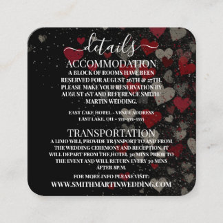 Tarjeta De Recepción Detalles de Boda Corazones Caídos Rojo Retro Perso