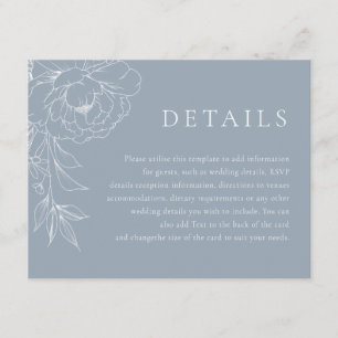 Tarjeta De Recepción Detalles de Boda Costera Floral Azul Vintage