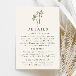 Tarjeta De Recepción Detalles de boda crema con palmeras modernas dibuj