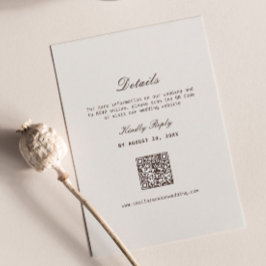 Tarjeta De Recepción Detalles de boda crema y marrón Código Qr de RSVP