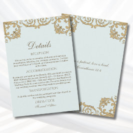 Tarjeta De Recepción Detalles de Boda Cristiana Vintage Blue Rococo 