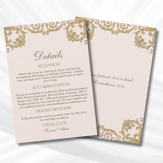 Tarjeta De Recepción Detalles de Boda Cristiana Vintage Rococó Rosa