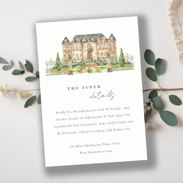 Tarjeta De Recepción Detalles de boda de acuarela del château del jardí (Subido por el creador)
