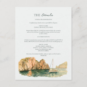 Tarjeta De Recepción Detalles de Boda de Acuarela en Cala de Barco de V