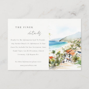 Tarjeta De Recepción Detalles de Boda de Acuarela en Puerto Vallarta Mé