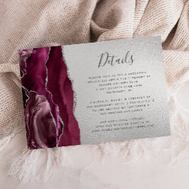 Tarjeta De Recepción Detalles de Boda de Ágata Borgoña Moderna en Plata