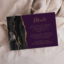 Tarjeta De Recepción Detalles de Boda de Ágata de Oro Negro Púrpura Pro