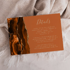 Tarjeta De Recepción Detalles de Boda de Ágata Dorada Naranja Quemada