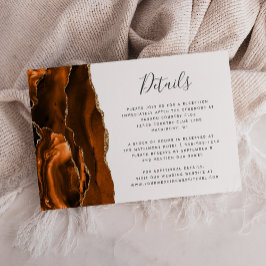 Tarjeta De Recepción Detalles de Boda de Ágata Dorada Naranja Quemada