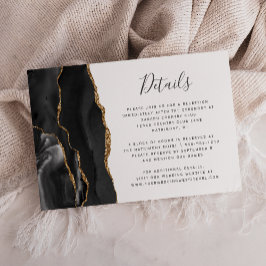 Tarjeta De Recepción Detalles de Boda de Ágata Dorada Negra Moderna
