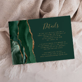 Tarjeta De Recepción Detalles de Boda de Ágata Dorada Verde Esmeralda