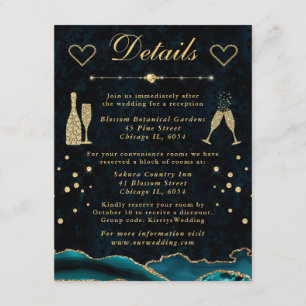 Tarjeta De Recepción Detalles de Boda de Agata Falsa Brillante Turquesa