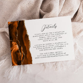 Tarjeta De Recepción Detalles de Boda de Ágata Naranja Quemada Dorada