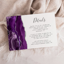 Tarjeta De Recepción Detalles de Boda de Ágata Plateada Morada Moderna