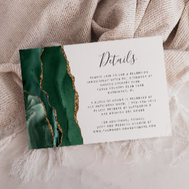 Tarjeta De Recepción Detalles de Boda de Ágata Verde Esmeralda Dorada