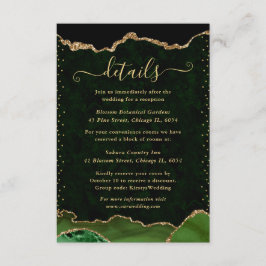 Tarjeta De Recepción Detalles de Boda de Ágata Verde y Dorada