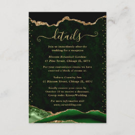 Tarjeta De Recepción Detalles de Boda de Ágata Verde y Dorada