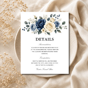 Tarjeta De Recepción Detalles de Boda de Azul Marino Polvoriento y Rosa