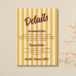 Tarjeta De Recepción Detalles de Boda de Burgundy Retro con Franjas de