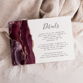 Tarjeta De Recepción Detalles de Boda de Burgundy Rosa Oro Ágata Modern
