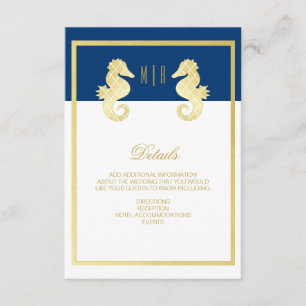 Tarjeta De Recepción Detalles de Boda de Caballito de Mar de Playa Prep