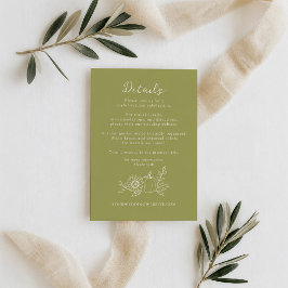 Tarjeta De Recepción Detalles de Boda de Calabaza Girasol Verde Oliva O