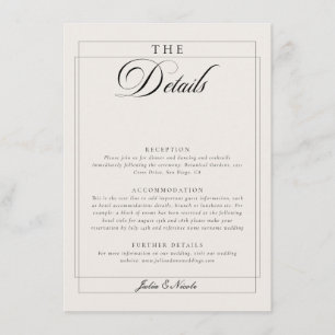 Tarjeta De Recepción Detalles de boda de caligrafía de marfil negro clá