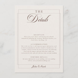 Tarjeta De Recepción Detalles de boda de caligrafía marfil choco clásic