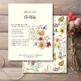 Tarjeta De Recepción Detalles de Boda de Campo Bohemio con Flores Silve