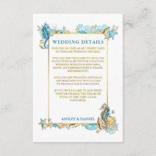 Tarjeta De Recepción Detalles de Boda de Caparazones de Acuarela Azul C