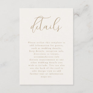 Tarjeta De Recepción Detalles de boda de champán romántico y dorado