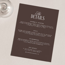 Tarjeta De Recepción Detalles de Boda de Chocolate Marrón Old Money