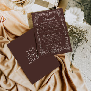 Tarjeta De Recepción Detalles de boda de chocolate marrón vintage diner