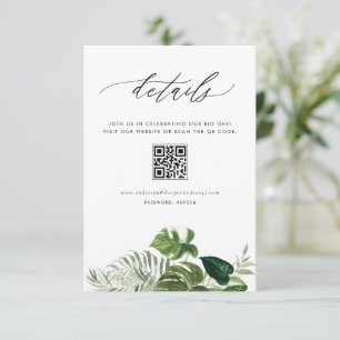 Tarjeta De Recepción Detalles de Boda de Código QR de Monstera Acuarela