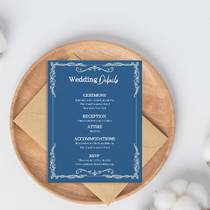 Tarjeta De Recepción Detalles de Boda de Corbata Negra en Azul Polvorie