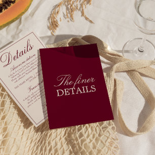 Tarjeta De Recepción Detalles de boda de crema de Borgoña elegante y an