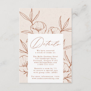 Tarjeta De Recepción Detalles de Boda de Crema Floral Botánica con Cane