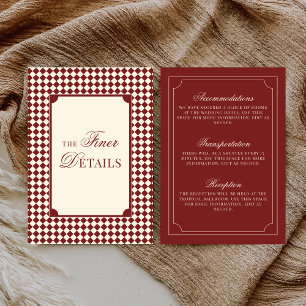 Tarjeta De Recepción Detalles de Boda de Cuadros de Marfil Rojo Oscuro 