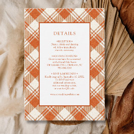Tarjeta De Recepción Detalles de Boda de Cuadros Naranjas Suaves Rústic