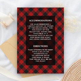 Tarjeta De Recepción Detalles de boda de cuadros rojos modernos de Búfa