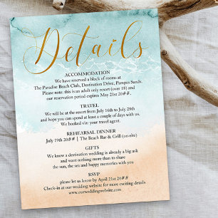Tarjeta De Recepción Detalles de boda de destino con caligrafía dorada 