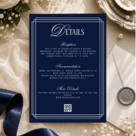 Tarjeta De Recepción Detalles de Boda de Dinero Antiguo Azul Oscuro