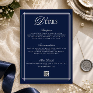 Tarjeta De Recepción Detalles de Boda de Dinero Antiguo Azul Oscuro