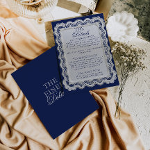Detalles de boda de dinero antiguo con encaje azul