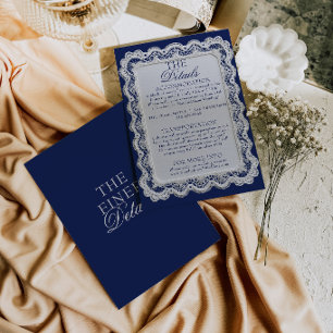 Tarjeta De Recepción Detalles de boda de dinero antiguo con encaje azul