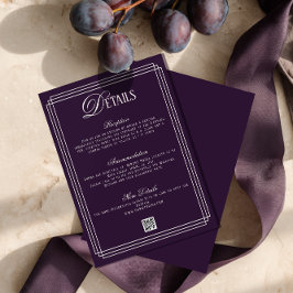 Tarjeta De Recepción Detalles de Boda de Dinero Antiguo Morado Oscuro