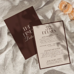 Tarjeta De Recepción Detalles de boda de dinero viejo marrón chocolate